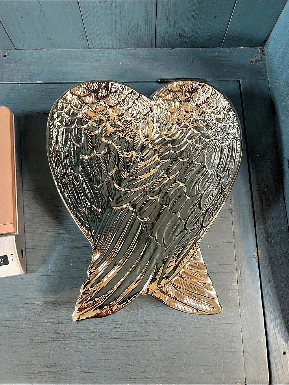 Silver Heart Angel Wings Decorative Dish